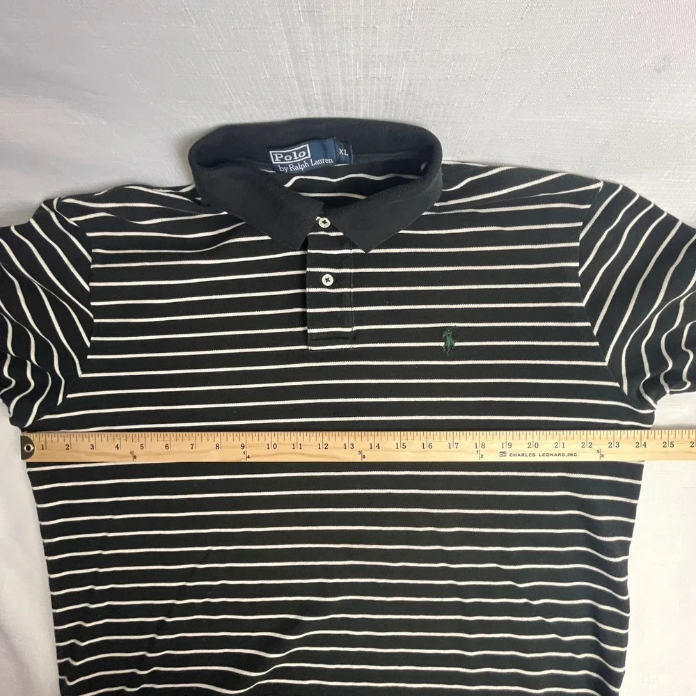 Polo Ralph Lauren Polo Shirt‎ Mens XL Navy Blue White Striped Pique Short Sleeve